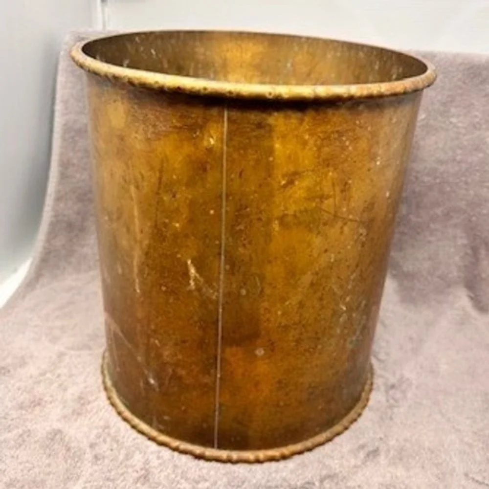 Vintage Brass Wastebasket Trash Can 10